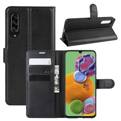 Galaxy A90 5G Litchi Texture vaakasuuntainen läppänahkakotelo, jossa on lompakko, pidike ja korttipaikat