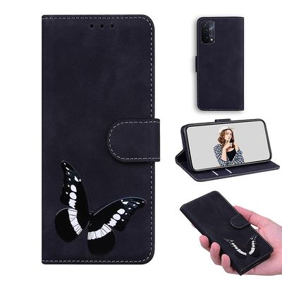 Etui til Oppo A93 5g / A93s 5g Butterfly Cover Premium Læder Magnetisk- Pink Sort