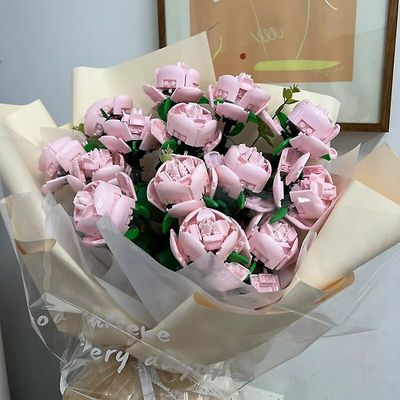 Building Blocks Pink Rose Moc rakennuspalikat Lelut Ystävänpäivä DIY Bricks Kit Lahja pariskunnalle Rakkaudenjulistus Kukka Kieli Ensimmäinen rakka...