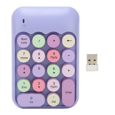 2,4 GHz trådløst numerisk tastatur 18 taster retro farge runde taster mini nummer tastatur Lilla Farge