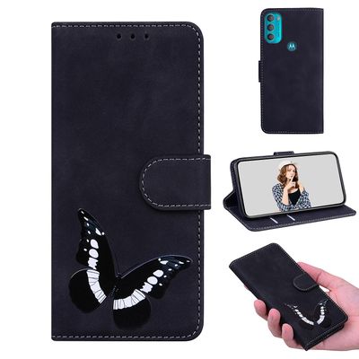 Etui til Motorola Moto G71 5g Butterfly Cover Premium Læder Magnetisk- Pink Sort
