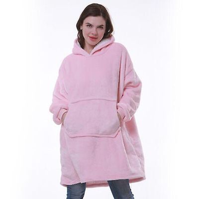 Hoodie Filt Överdimensionerad Stor Huva Ultra Plysch Sherpa Giant Sweatshirt Filt Rosa