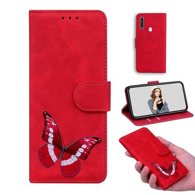 Etui til Oppo A8 / A31 2020 Butterfly Cover Premium Læder Magnetisk- Pink Rød