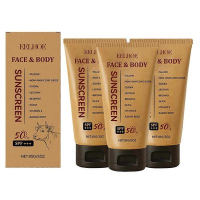 Ruohosyödyn naudanlihan taliöljyn aurinkovoide SPF50+ -aurinkovoide Luonnollinen mineraaliaurinkovoide Ei-rasvainen kasvoille ja vartalolle 3pcs