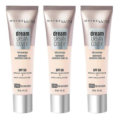 3 x Maybelline Dream Urban Cover Full Dekning Foundation 30ml - 095 Fair Porselen 095 Rettferdig porselen