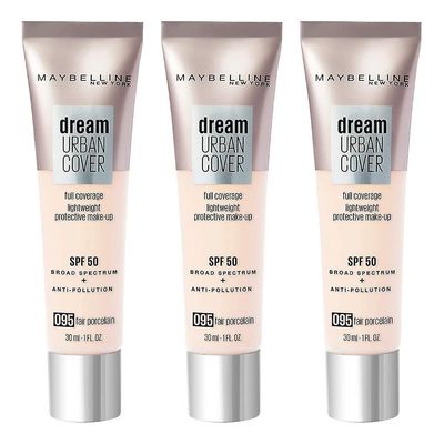 3 x Maybelline Dream Urban Cover Full Coverage Foundation 30ml - 095 Reilu posliini