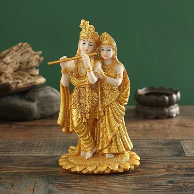 Lord Radha Krishna Radha og Krishna Indisk Buddha Statue Harpiks Figur Skulpturer Hindu Gud Gudinne Idol Guddom Home Decor
