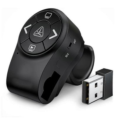 Langaton Bluetooth-esitys, Rf 2.4ghz -esityksen napsautus, sormenrenkaan kaukosäädin Powerpoint-diat s202412242372 Musta