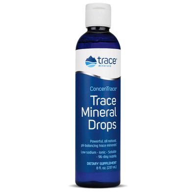 Trace Minerals Research Hivenaineet ConcenTrace Drops 8 fl oz 72+ Mineraalit, Ioninen nestemäinen magnesium, kloridi, kalium, vähänatriuminen energ...