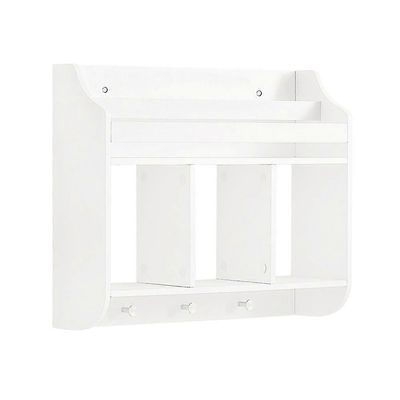 Seinään kiinnitettävä säilytyshylly Lasten seinähylly Kirjahylly Leluhylly Säilytysnäyttö hyllyteline 3 koukulla, SoBuy KMB46-W Valkoinen 60x18x51cm