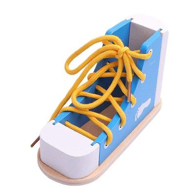 Ochime Træ Lacing Sneaker Lær at binde sko Binde sko Trådning Legetøj Toddler Tidlig pædagogisk legetøj gave Blå