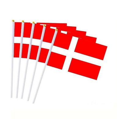 Bolongking 100 stk Danmark håndholdt riste lite flagg 14x21cm polyester Danmark håndviftende flagg med plastflaggstang til dekorasjon Kina 14x21cm ...