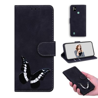 Etui til Infinix Smart Hd 2021 Butterfly Cover Premium Læder Magnetisk- Pink Sort