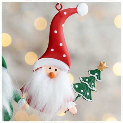 Christmas Hengende Ornaments Rødgrønn Bondegård Santa Claus Figur For Xmas Tree Håndverk Hjem Rød