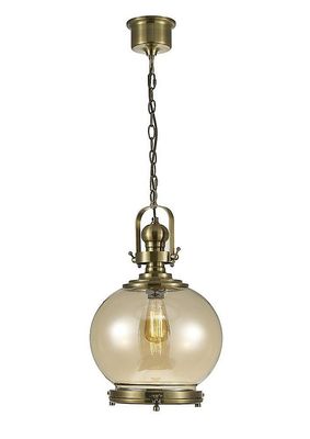 Inspired Lighting Riley Medium Globe Loft Vedhæng E27 Antikke Messing, Cognac Glas