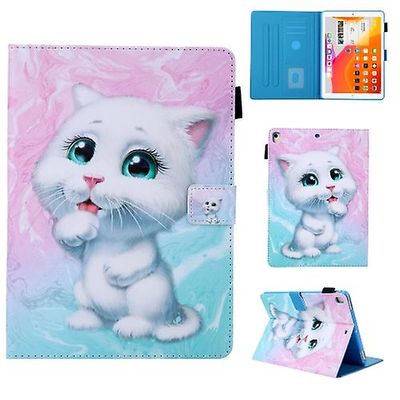 Universal For Ipad 9.7 farget tegnemønster horisontal flip skinnveske med holder / kortspor Katten
