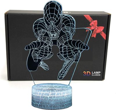 LED Superhero 3D Lampe - Optisk illusjon Smart nattlys bordlampe med USB strømkabel 7 farger (Spiderman)