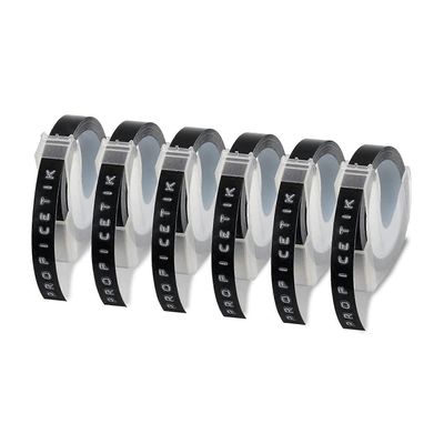 6 kpl tarrateippi, joka on yhteensopiva Dymo-kohokuviointitarrateipin kanssa Dymo Label Makerille 1880 Motex E-101 9m musta