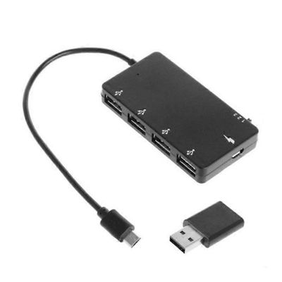1 Aseta Micro-USB OTG 4 -porttisen keskittimen lataussovittimen kaapeli älypuhelimen nopealle tabletille Musta