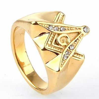 Bricks Masons Master mason ekstrudere kompas og firkantet frimurerisk ring-guld farve 8