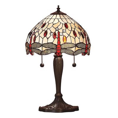 Interiors 1900 Lighting Guldsmed 2 lys lille bordlampe Mørk bronze, beige, Tiffany stil glas, E27