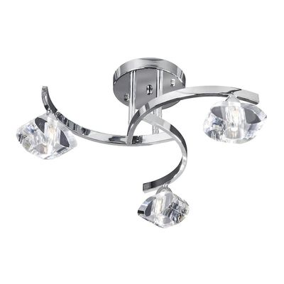 Searchlight Lighting Skulpturelle Ice 3 Light Semi Flush Multi Arm Loft Light Chrome og K9 Glas, G9