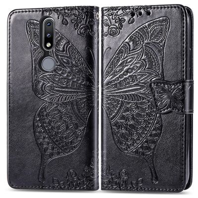 Gangxun Kompatibel med Nokia 2.4 Case Flip Cover Emboss Butterfly Soft Tpu Stødsikker Shell Slim - Sort