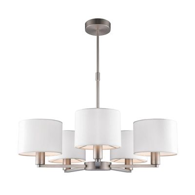 Endon Collection Lighting Daley 5 Lys Multi Arm Loft Vedhæng Matt Nikkel, Vintage hvid silke effekt, E14