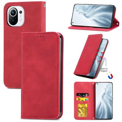 Gangxun Sag For Xiaomi Mi 11 Magnetisk Lukning Læder Tegnebog Cover Housse Etui Shockproof - Rød