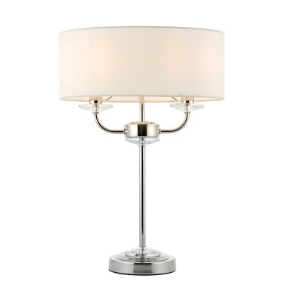 Endon Collection Lighting Nixon 2 Light Table Lamp Nickel Plate, Hvid Silke Effekt, Krystalglas, E14