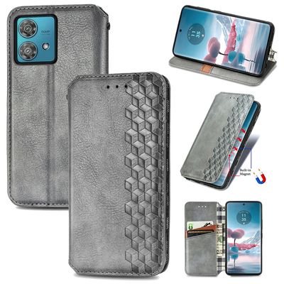 Ristikkopuristettu nahkakotelo Motorola Edge 40 Neolle Harmaa
