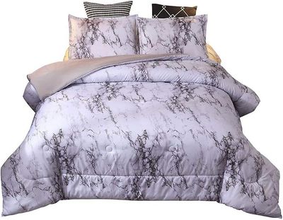 Kerota Valkoinen ja harmaa marmori tikattu päiväpeite Käännettävä khaki-peitesetti tyynypehmusteilla Pehmeä mikrokuitupeittosetti Ylellinen moderni...