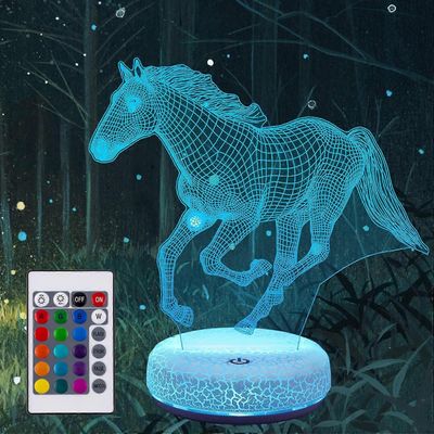 Hevonen yövalo 3D-illuusiolamppu 16 väriä vaihtava ladattava LED-eläinten yövalon kosketusanturi kaukosäätimellä