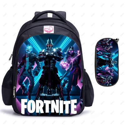 2kpl Fortnite-reppu koululaukku pojille tytöille kynäkotelo koululaukkupelit sarjakuvalaukkutarvikkeet lasten reppu ensisijainen Valkoinen