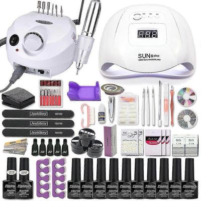 Manikyr Sett Akryl Nail Kit Med 120/80/54W Nail Lamp 35000rpm Nail Drill Machine Velg Gel Nail Polish Alt For Manicuresun Set1- Ssxjv