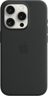 Apple iPhone 15 Pro silikonikotelo, jossa on MagSafe Musta