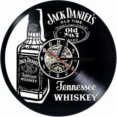 seinäkello vinyyli levy kello upcycling led jack daniels perheen sisustus 3D design kello olohuone makuuhuone ravintola seinäkoriste musta :