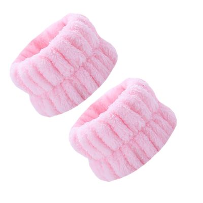 2PCS kasvojenpesurannekkeet mikrokuitu mansetti rannekkeet pehmeä imukykyinen kylpylä ranneke pesunauha Vaaleanpunainen
