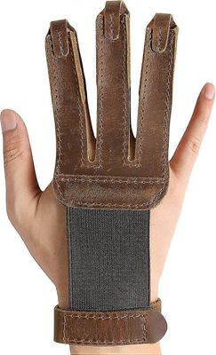 Jousiammuntakäsine Kolmen sormen aito nahkasuojakäsine nuorille ja aikuisille, jousiammuntasuojavarusteet Jousiammunta käsine Rs71, Ruskea