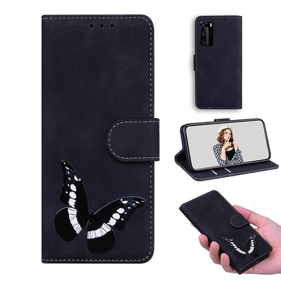 Etui til Huawei P40 Pro Butterfly Cover Premium Læder Magnetisk- Pink Sort