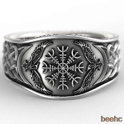 Viking Nordway Celtic Knot Vegvisir Compass Crow Rings Muoti Vintage Amulet Shield Of Awe Symbol Sormukset miehille Punk Korut meille 10