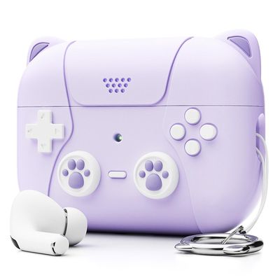 Fiauli Cartoon Cat Shape silikoni nappikuulokkeet suojakotelo iskunkestävä edessä LED näkyvä kuulokekansi Airpods Pro2: lle Violetti for AirPods Pro2