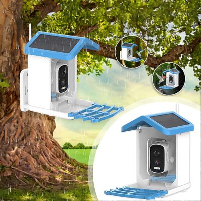 Solar Smart Birds -syöttölaite kameralla Vedenpitävä yönäkö Lintujen katselukamera läsnä lintujen ystäville Sininen