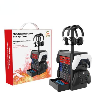 Controller headset stand spil cd storage tower til switch Ps5 Ps4 Xbox Series X Sort