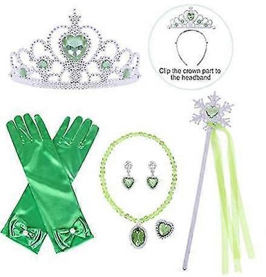 Tytöt Lapset Prinsessa Kuningatar Sauva & Tiara Kruunu pukeutuu prinsessa vihreä 6pcs