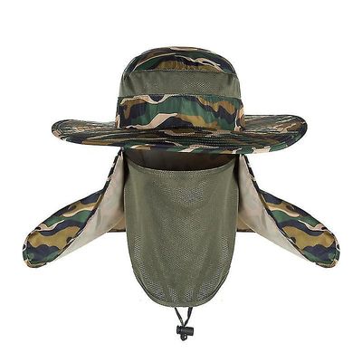 Besser Mænd Kvinder Fishing Bucket Hat Hals Flap Ansigtsmaske Bred Rand cap Camo
