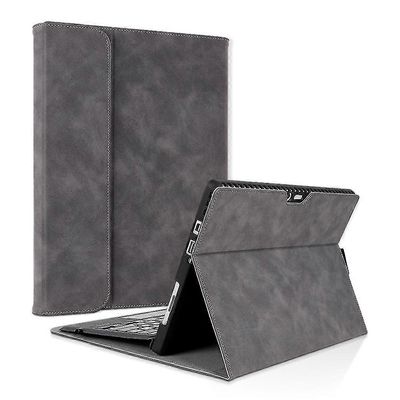 Microsoft Surface Pro 4/5/6/7 pu nahkaiselle tablettikotelolle näppäimistönsuojus kynän silmukkapidikkeellä Harmaa