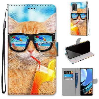 Foxdock Kompatibel med Xiaomi Redmi 9t Cat Drinking Soda Mobile Case
