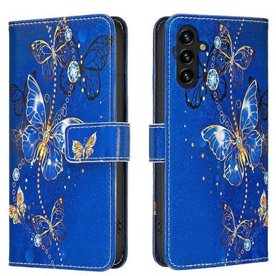 Samsung Galaxy A55 5G -kotelolle lompakkoteline kuviotulostus puhelimen nahkakuori Monivärinen Purple Butterflies