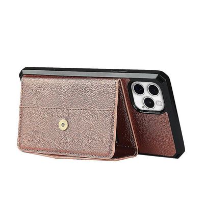Svart iPhone 12/12 Pro støtsikkert telefondeksel for lommebok for kortspor Rose gull